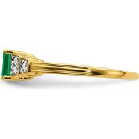 14K Yellow Gold Emerald and Diamond Ring with Octagon and Round Cut Stones - 0.304 Carat Emerald, 0.02 Carat Diamond Total Weight by 0