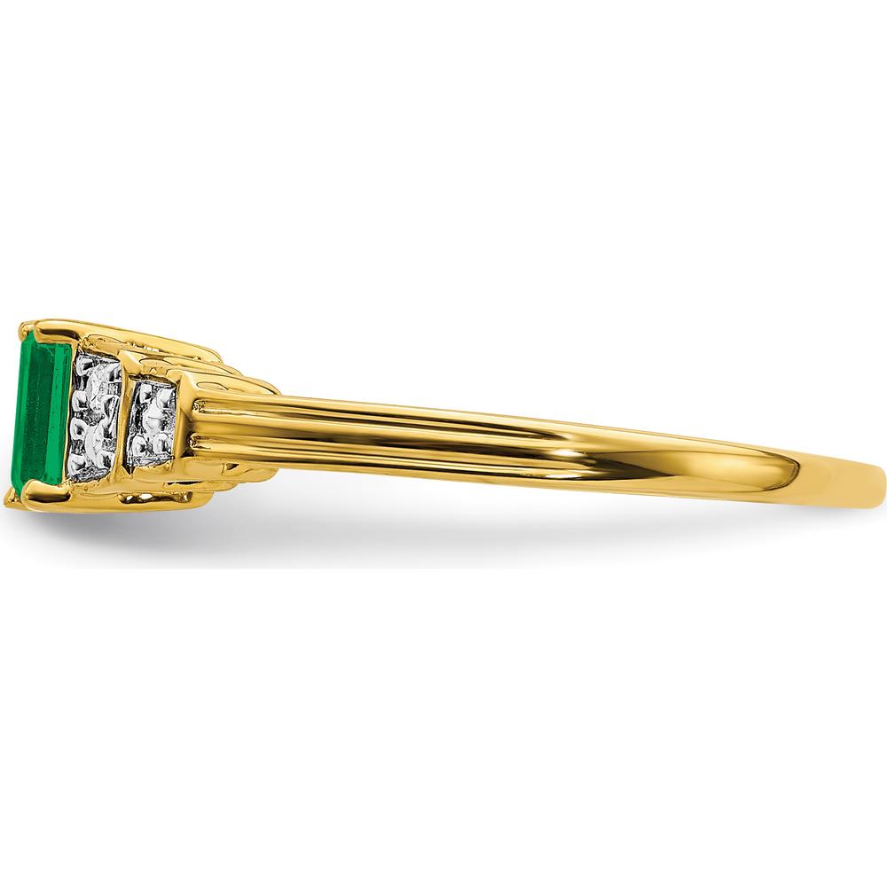 14K Yellow Gold Emerald and Diamond Ring with Octagon and Round Cut Stones - 0.304 Carat Emerald, 0.02 Carat Diamond Total Weight by 0