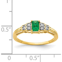 14K Yellow Gold Emerald and Diamond Ring with Octagon and Round Cut Stones - 0.304 Carat Emerald, 0.02 Carat Diamond Total Weight by 0