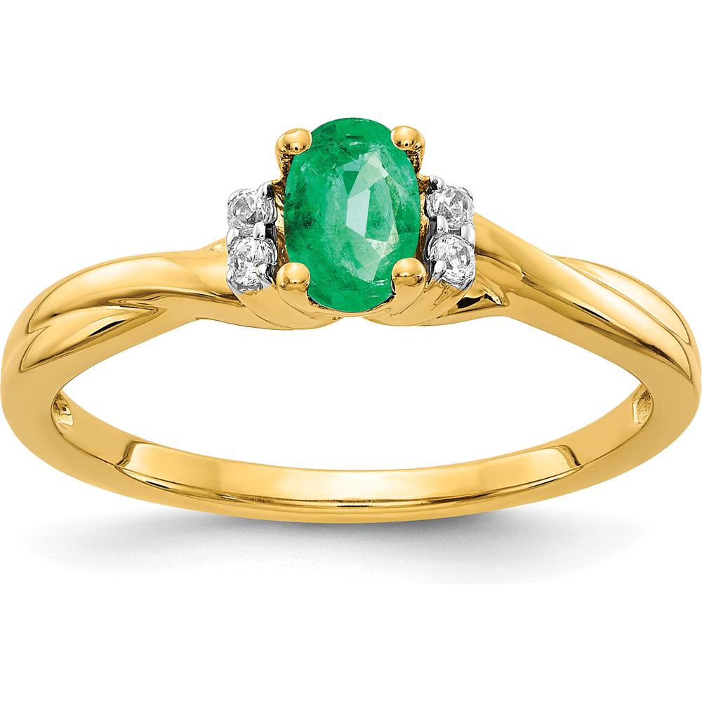 14K Yellow Gold Emerald and Diamond Ring with Oval Emerald - 0.42 Carat Emerald, 0.048 Carat Total Diamond Weight by 0