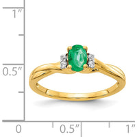 14K Yellow Gold Emerald and Diamond Ring with Oval Emerald - 0.42 Carat Emerald, 0.048 Carat Total Diamond Weight by 0