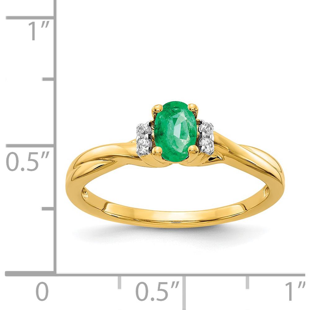 14K Yellow Gold Emerald and Diamond Ring with Oval Emerald - 0.42 Carat Emerald, 0.048 Carat Total Diamond Weight by 0