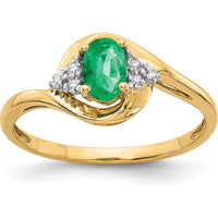 14K Yellow Gold Emerald and Diamond Ring with Oval Emerald and Round Diamonds - 0.42 Carat Total Emerald Weight by Oro Pregiato