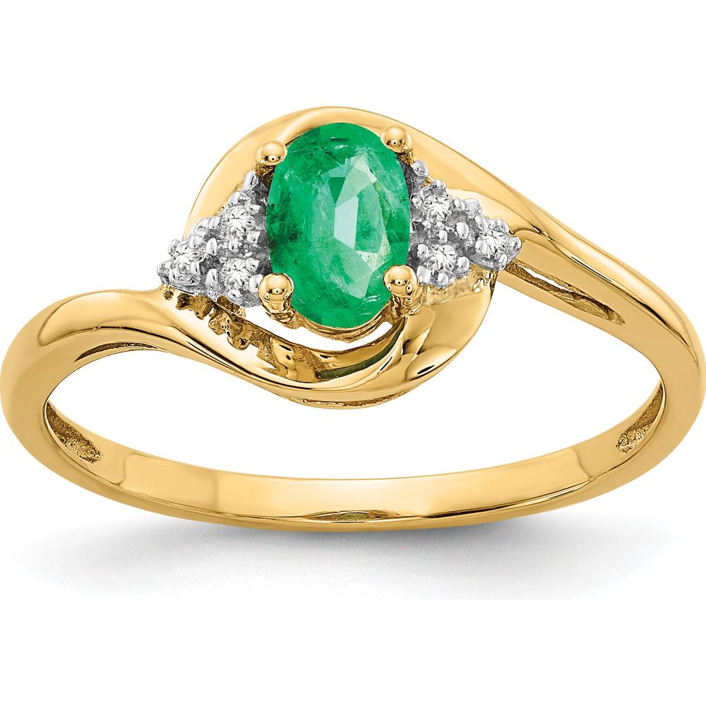 14K Yellow Gold Emerald and Diamond Ring with Oval Emerald and Round Diamonds - 0.42 Carat Total Emerald Weight by Oro Pregiato