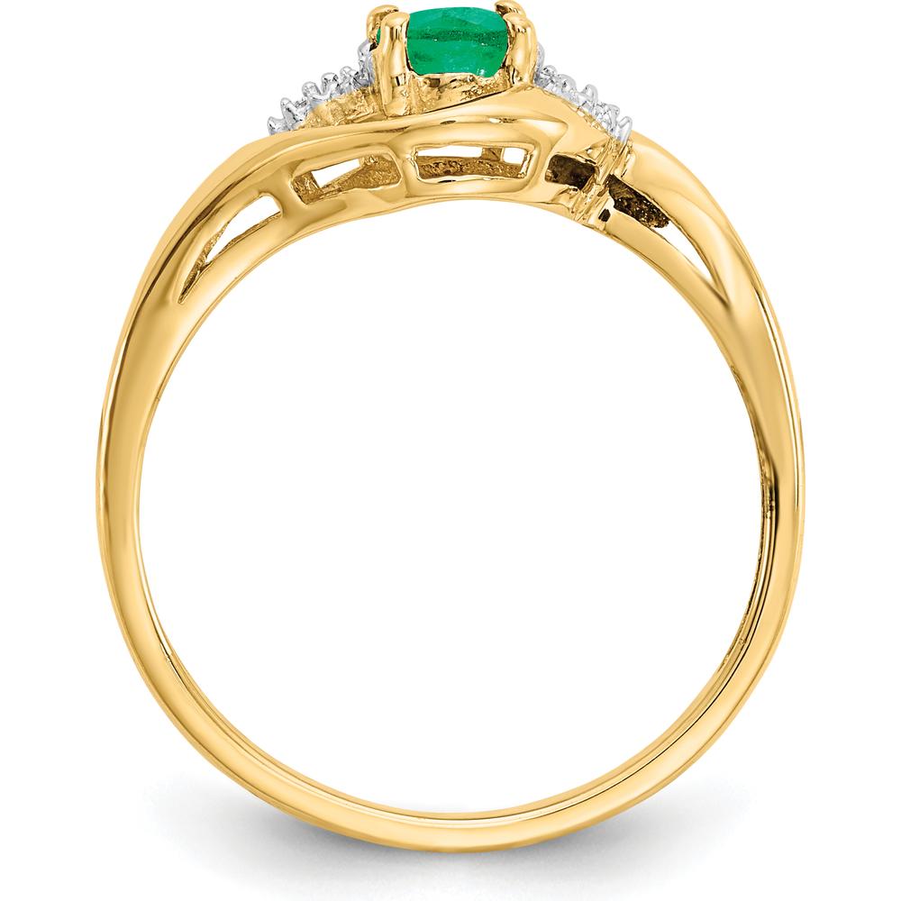 14K Yellow Gold Emerald and Diamond Ring with Oval Emerald and Round Diamonds - 0.42 Carat Total Emerald Weight by Oro Pregiato