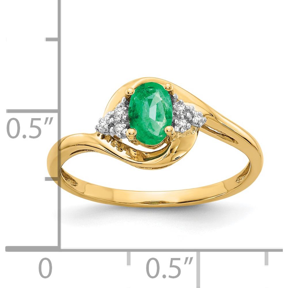 14K Yellow Gold Emerald and Diamond Ring with Oval Emerald and Round Diamonds - 0.42 Carat Total Emerald Weight by Oro Pregiato