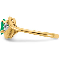 14K Yellow Gold Emerald and Diamond Ring with Oval Emerald and Round Diamonds - 0.42 Carat Total Emerald Weight by Oro Pregiato