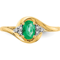 14K Yellow Gold Emerald and Diamond Ring with Oval Emerald and Round Diamonds - 0.42 Carat Total Emerald Weight by Oro Pregiato