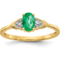14K Yellow Gold Emerald and Diamond Ring with Oval Emerald and Round Diamonds - 0.42 Carat Total Gem Weight by Oro Pregiato