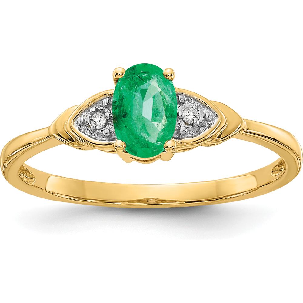 14K Yellow Gold Emerald and Diamond Ring with Oval Emerald and Round Diamonds - 0.42 Carat Total Gem Weight by Oro Pregiato
