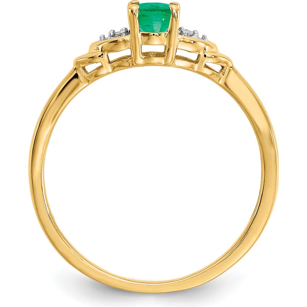 14K Yellow Gold Emerald and Diamond Ring with Oval Emerald and Round Diamonds - 0.42 Carat Total Gem Weight by Oro Pregiato