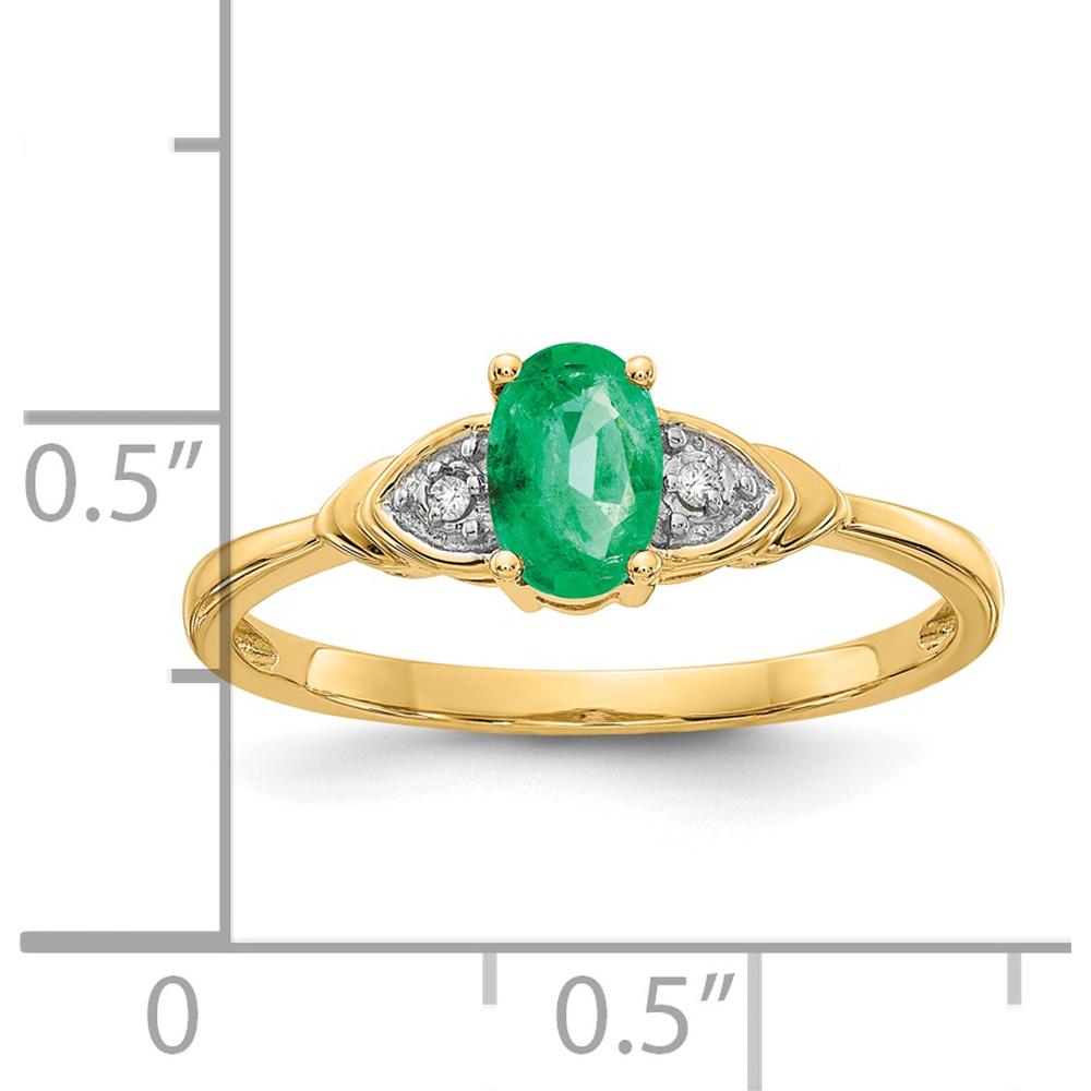 14K Yellow Gold Emerald and Diamond Ring with Oval Emerald and Round Diamonds - 0.42 Carat Total Gem Weight by Oro Pregiato
