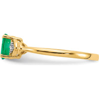 14K Yellow Gold Emerald and Diamond Ring with Oval Emerald and Round Diamonds - 0.42 Carat Total Gem Weight by Oro Pregiato