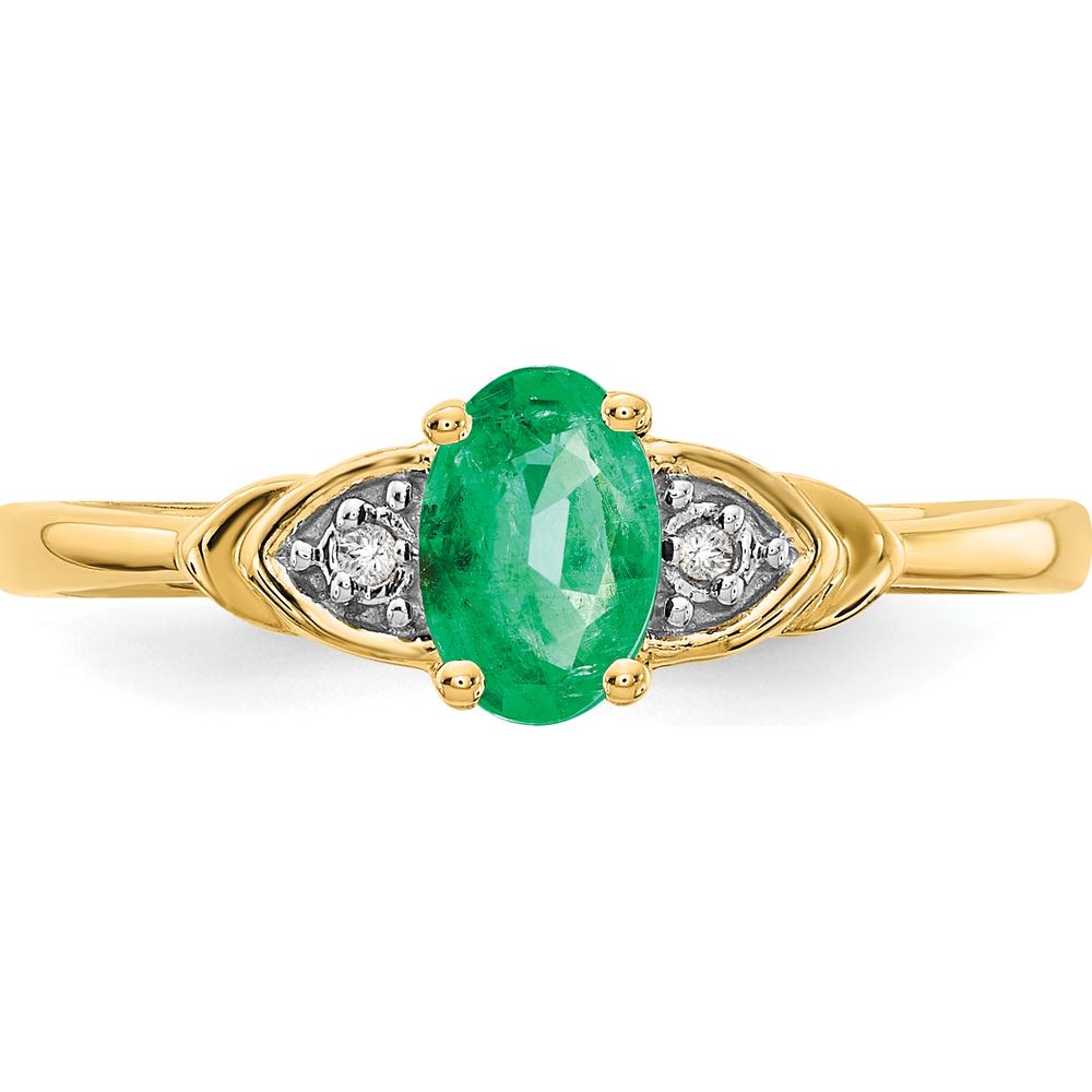 14K Yellow Gold Emerald and Diamond Ring with Oval Emerald and Round Diamonds - 0.42 Carat Total Gem Weight by Oro Pregiato