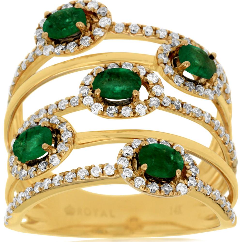 14K Yellow Gold Emerald & Diamond Ring with Oval Emeralds and Diamond Accent - 4.25 Carats Total Carat Weight