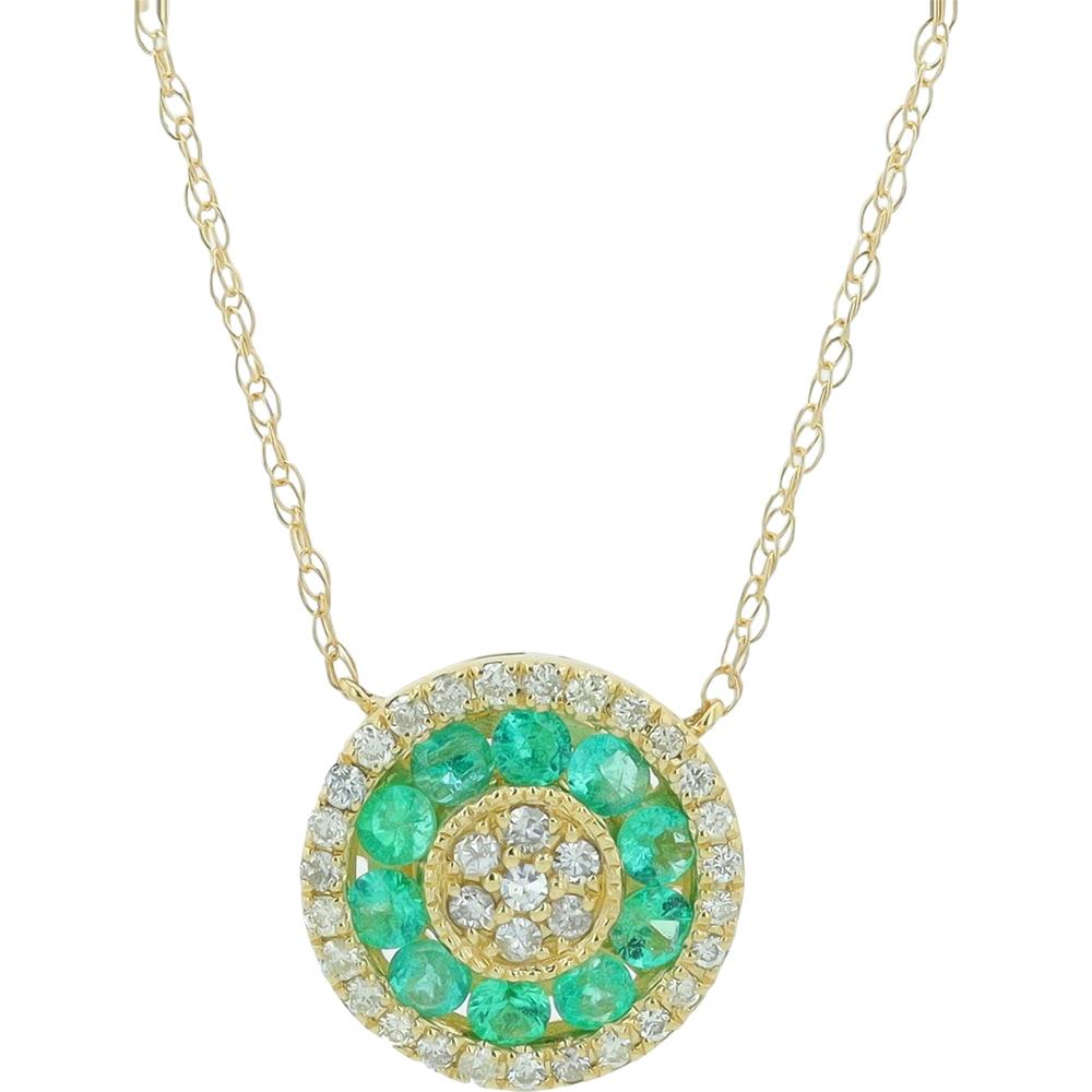 14K Yellow Gold Emerald and Diamond Spiral Necklace - 0.33 Carat Total Gemstone Weight