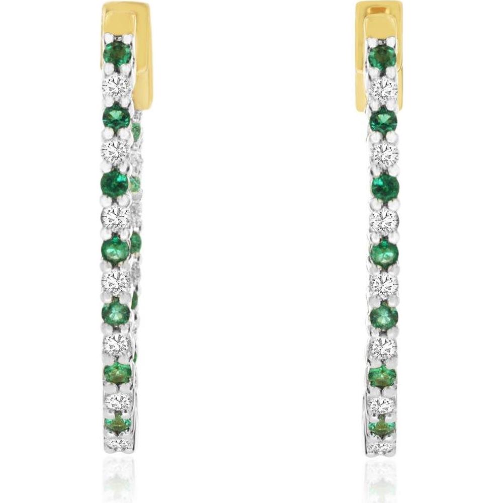 14K Yellow Gold Emerald and Diamond Stud Earrings - 1.11 Carats Total Gem Weight