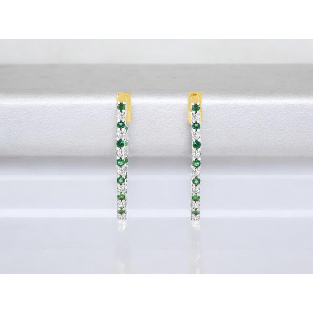 14K Yellow Gold Emerald and Diamond Stud Earrings - 1.11 Carats Total Gem Weight