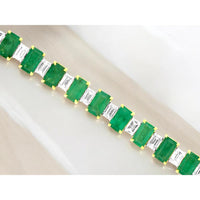 14K Yellow Gold Emerald and Diamond Tennis Bracelet - 12.35 Carats Total Gem Weight