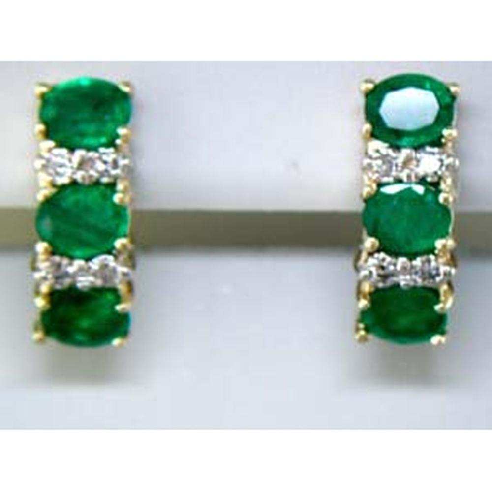 14K Yellow Gold Emerald & Diamond Three Stone Earrings - 1.12 Carats Total Gem Weight