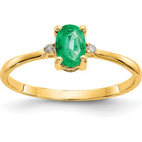 14K Yellow Gold Emerald and Diamond Three-Stone Ring - 0.5 Carat Emerald, 0.016 Carat Total Diamond Weight by Oro Pregiato