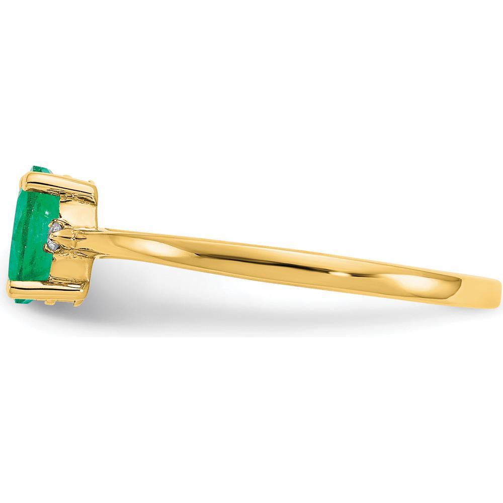 14K Yellow Gold Emerald and Diamond Three-Stone Ring - 0.5 Carat Emerald, 0.016 Carat Total Diamond Weight by Oro Pregiato