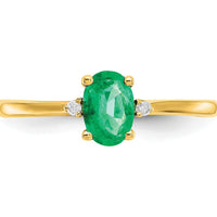 14K Yellow Gold Emerald and Diamond Three-Stone Ring - 0.5 Carat Emerald, 0.016 Carat Total Diamond Weight by Oro Pregiato
