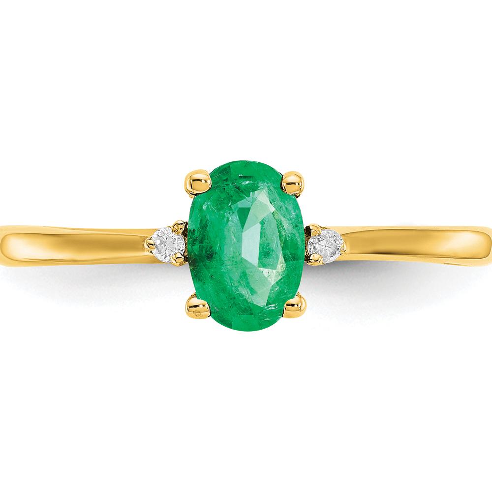 14K Yellow Gold Emerald and Diamond Three-Stone Ring - 0.5 Carat Emerald, 0.016 Carat Total Diamond Weight by Oro Pregiato