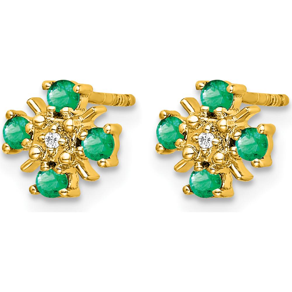14K Yellow Gold Emerald and Round Diamond Post Earrings - 0.08 Carat Total Emerald Weight, 0.01 Carat Total Diamond Weight by Monteluci Fine Jewelry