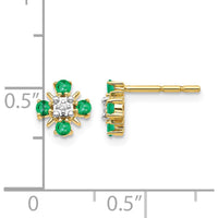 14K Yellow Gold Emerald and Round Diamond Post Earrings - 0.08 Carat Total Emerald Weight, 0.01 Carat Total Diamond Weight by Monteluci Fine Jewelry