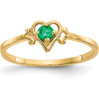 14K Yellow Gold Emerald Birthstone Heart Ring - 0.11 Carat Emerald by Oro Pregiato