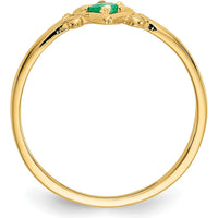 14K Yellow Gold Emerald Birthstone Heart Ring - 0.11 Carat Emerald by Oro Pregiato