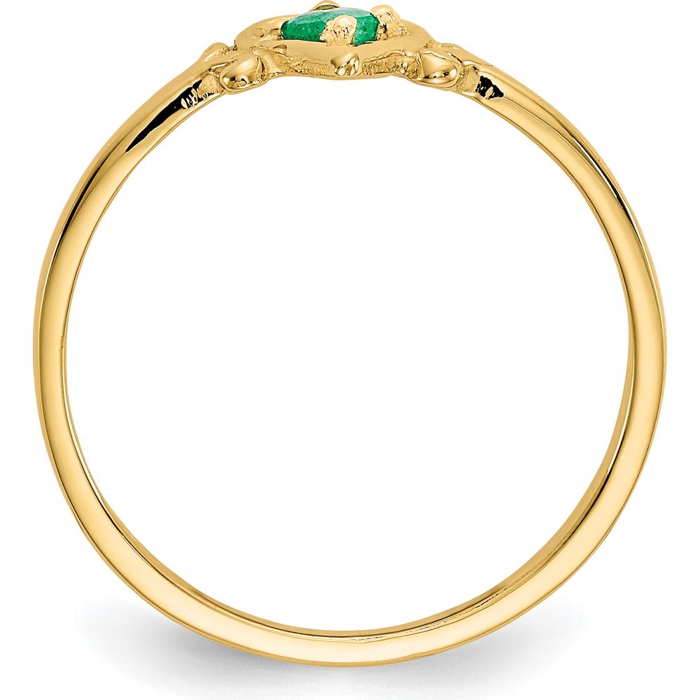 14K Yellow Gold Emerald Birthstone Heart Ring - 0.11 Carat Emerald by Oro Pregiato