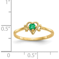 14K Yellow Gold Emerald Birthstone Heart Ring - 0.11 Carat Emerald by Oro Pregiato