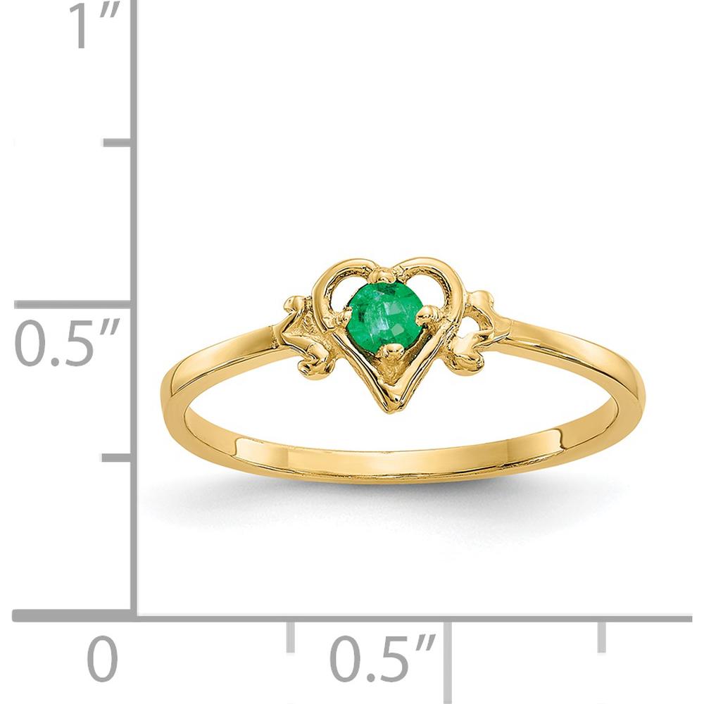 14K Yellow Gold Emerald Birthstone Heart Ring - 0.11 Carat Emerald by Oro Pregiato