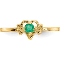 14K Yellow Gold Emerald Birthstone Heart Ring - 0.11 Carat Emerald by Oro Pregiato