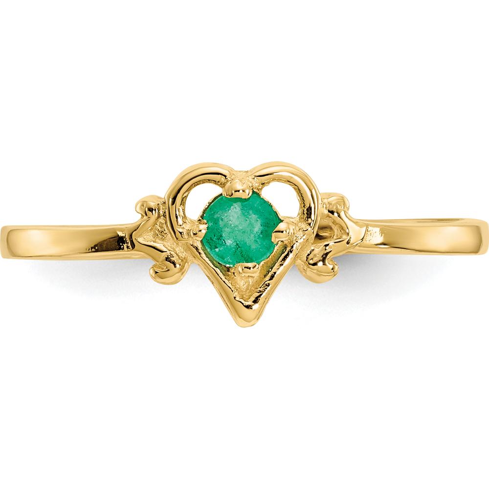 14K Yellow Gold Emerald Birthstone Heart Ring - 0.11 Carat Emerald by Oro Pregiato