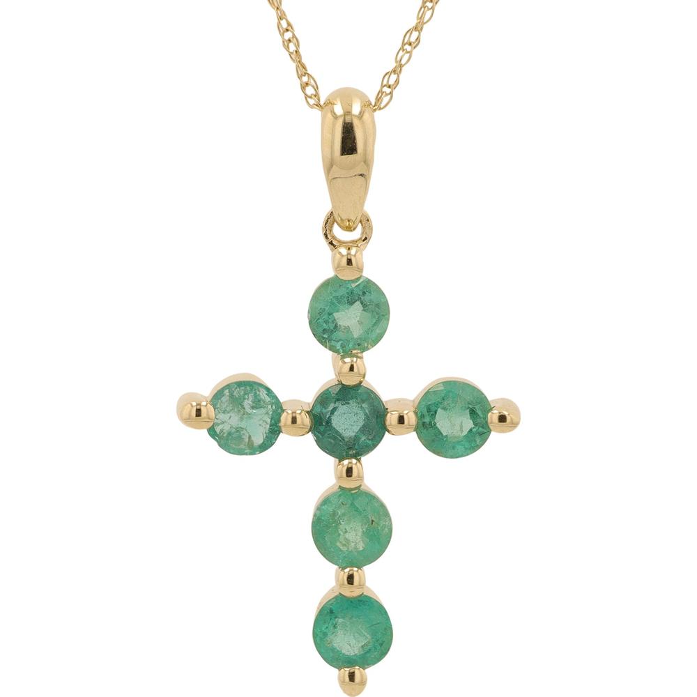 14K Yellow Gold Emerald Cross Pendant - 1.00 Carat Total Emerald Weight