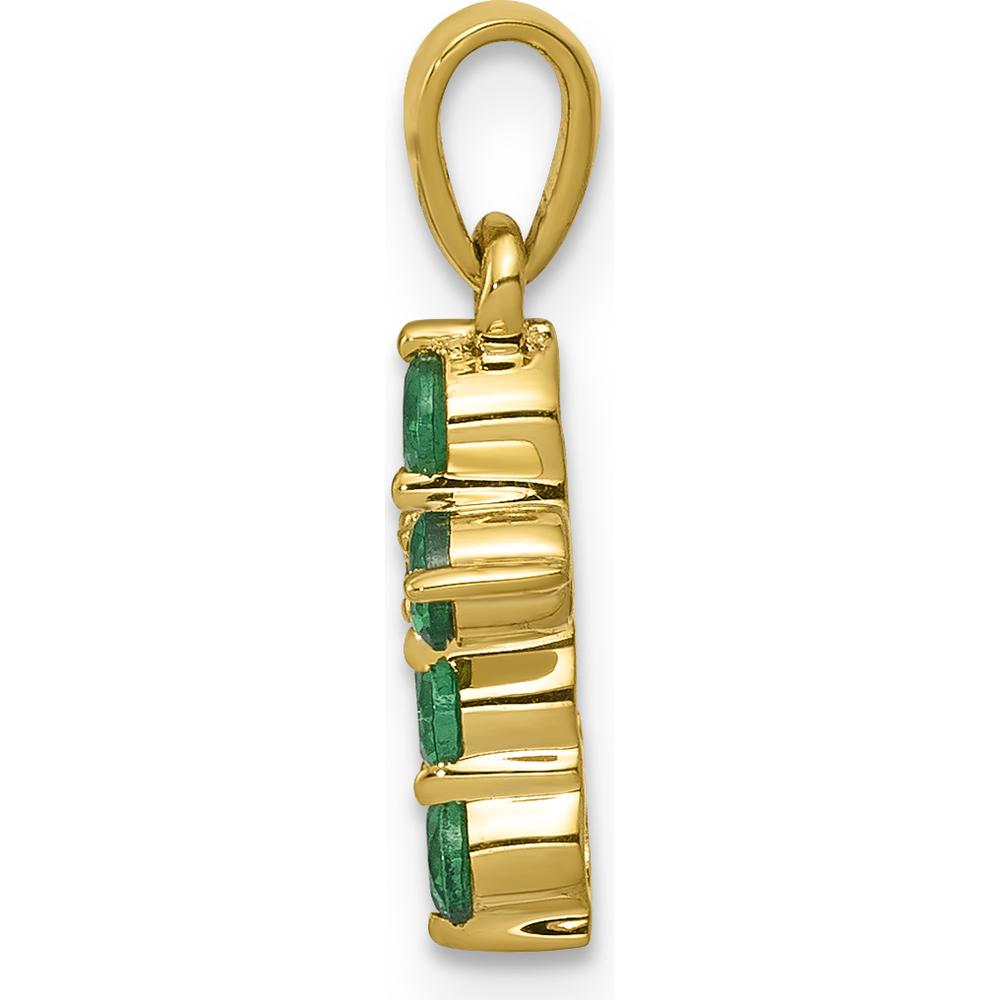 14K Yellow Gold Emerald Cross Pendant with Round Diamond - 0.33 Carat Total Emerald Weight by Lumare Gioia
