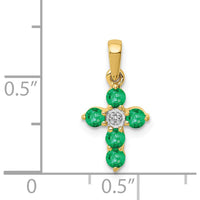 14K Yellow Gold Emerald Cross Pendant with Round Diamond - 0.33 Carat Total Emerald Weight by Lumare Gioia