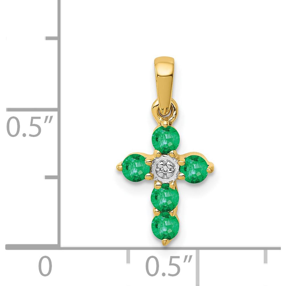14K Yellow Gold Emerald Cross Pendant with Round Diamond - 0.33 Carat Total Emerald Weight by Lumare Gioia