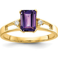 14K Yellow Gold Emerald Cut Amethyst Ring with Round Diamond Accents - 0.9 Carat Amethyst, 0.04 Carat Diamond Total Weight by Monteluci Fine Jewelry