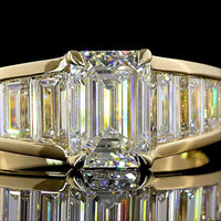 14K Yellow Gold Emerald Cut and Baguette Lab Diamond Ring - 1.25 Carats Center Stone, 2.97 Carats Total Diamond Weight - IGI Certified D VVS1 - Covaloro Fine Jewelry