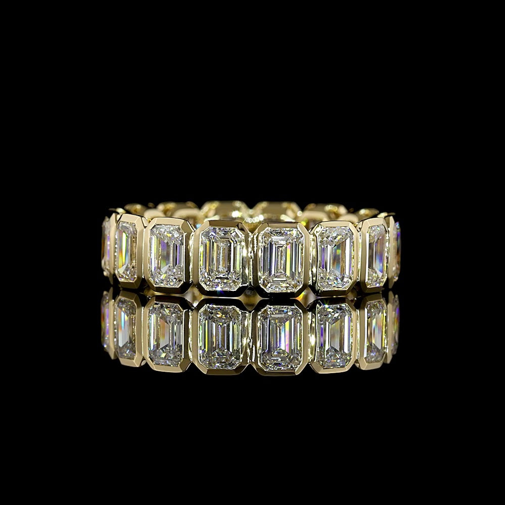 14K Yellow Gold Emerald Cut Bezel Set Eternity Band with Lab Diamonds - 2.94 Carat Total Weight - Covaloro Fine Jewelry