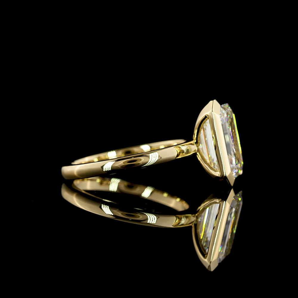 14K Yellow Gold Emerald Cut Bezel Set Solitaire Ring with Lab Diamond - 3.19 Carat Total Weight - Covaloro Fine Jewelry