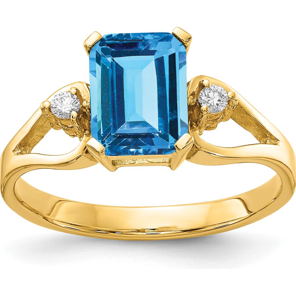 14K Yellow Gold Emerald Cut Blue Topaz Ring with Round Diamond Accents - 1.95 Carat Total Topaz Weight by Monteluci Fine Jewelry
