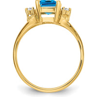 14K Yellow Gold Emerald Cut Blue Topaz Ring with Round Diamond Accents - 1.95 Carat Total Topaz Weight by Monteluci Fine Jewelry