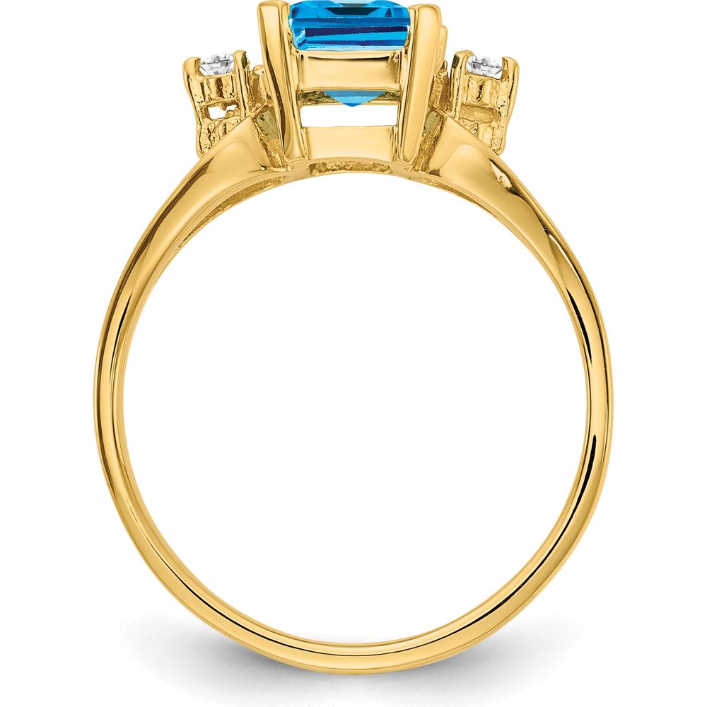14K Yellow Gold Emerald Cut Blue Topaz Ring with Round Diamond Accents - 1.95 Carat Total Topaz Weight by Monteluci Fine Jewelry