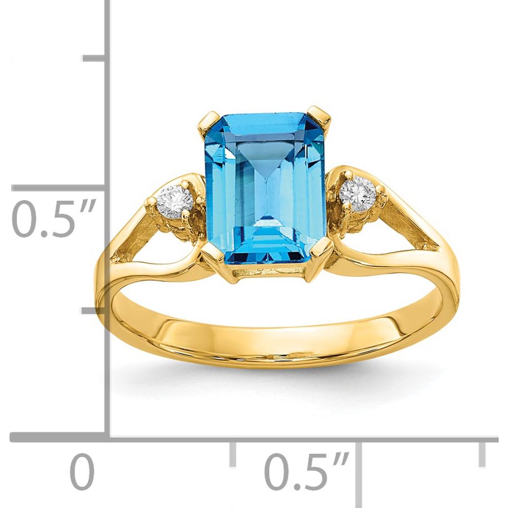 14K Yellow Gold Emerald Cut Blue Topaz Ring with Round Diamond Accents - 1.95 Carat Total Topaz Weight by Monteluci Fine Jewelry