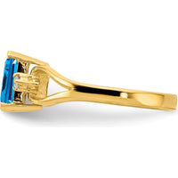 14K Yellow Gold Emerald Cut Blue Topaz Ring with Round Diamond Accents - 1.95 Carat Total Topaz Weight by Monteluci Fine Jewelry